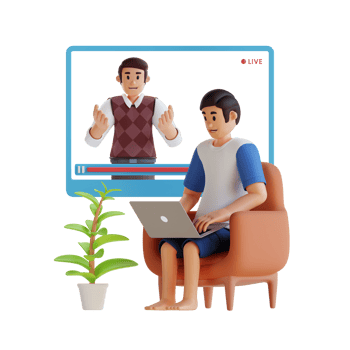 young man learning from his laptop in home 3d character illustration png