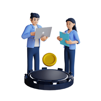 Business meeting about the investment decision for bitcoin 3d character illustration png