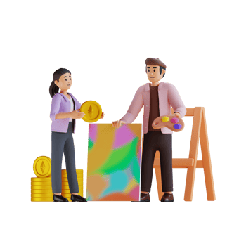 young girl buying a painting from an artist 3d character illustration png