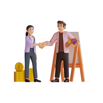 artist and young girl shaking hands 3d character illustration png