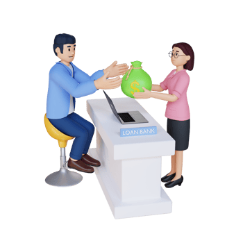 man handing a sack of money to a bank clerk 3d character illustration png