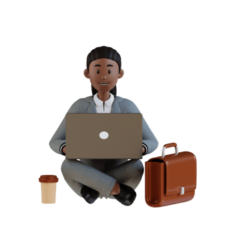 business woman sitting on floor using laptop 3d character illustration png