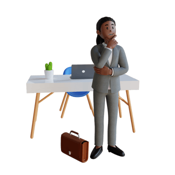 business woman standing while thinking 3d character illustration png