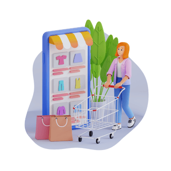 young woman shopping online with big cell phone 3d character illustration png
