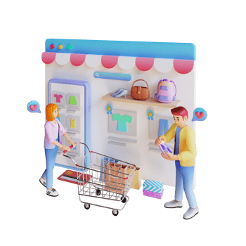 young men and women shopping online 3d character illustration png