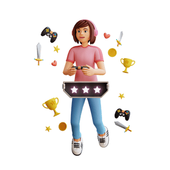 young girl play game joystick station free time competition 3d character illustration png