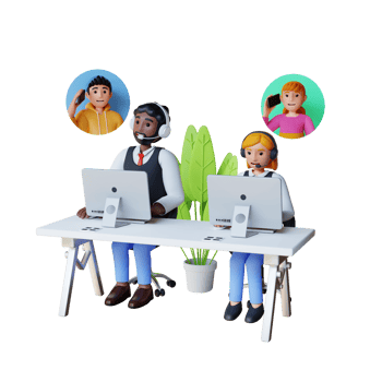 customer service agent with headsets talking with client 3d character illustration png