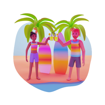 boy and girl enjoying drinks on the beach 3d character illustration png