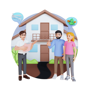 realtor offers new home for young couple, 3d character illustration png