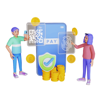 people pay using fingerprint and scan barcode on mobile app, 3d character illustration png