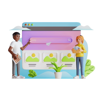man and woman search job at online website, 3d character illustration png