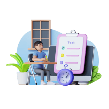 Young male student writing on sheet of paper, 3d character illustration png