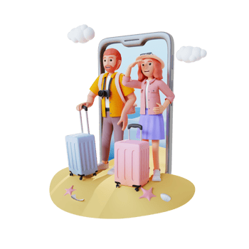 young couple going on vacation, 3d character illustration png