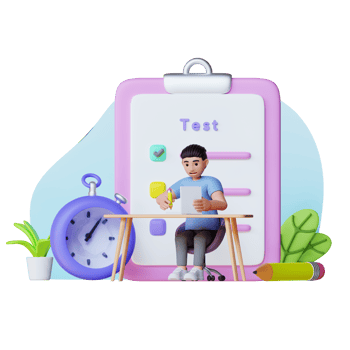 young man holding pencil and taking exam, 3d character illustration png