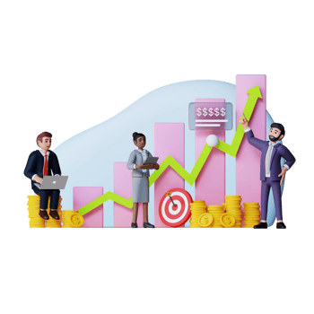 business people with company growth chart 3d character illustration png
