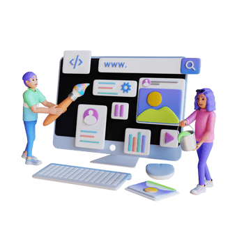 young man and young girl creating marketing content 3d character illustration png