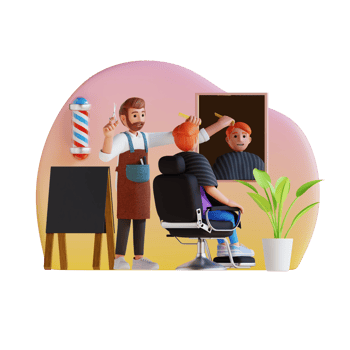 barber shop cutting customer hair 3d character illustration png