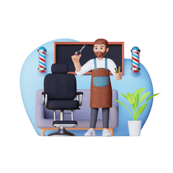 barber with shaving equipment 3d character illustration png