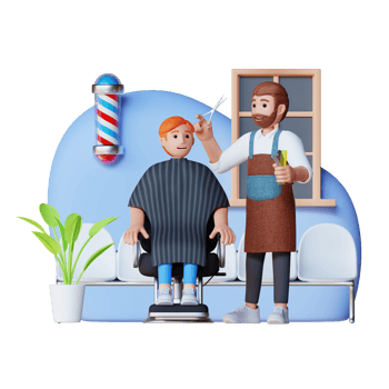 barber shop cut customer hair and talk to each other, 3d character illustration png