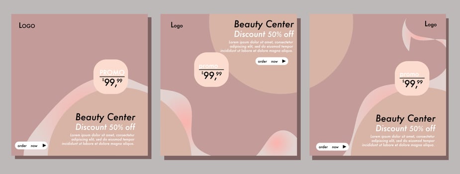 Square social media post template set with place for media post photo.beauty vector