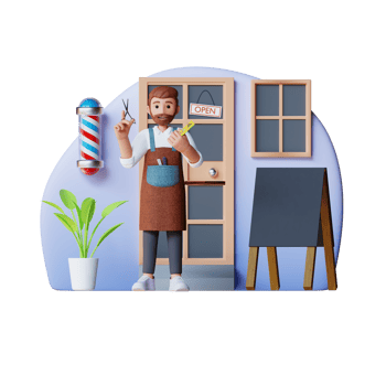 barber opened his shop 3d character illustration png