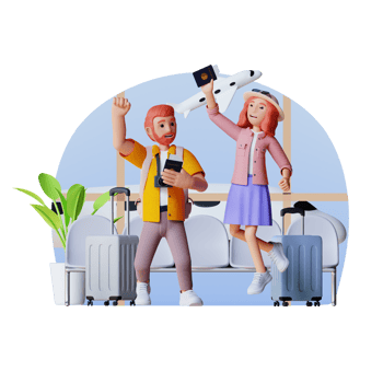 tourist couple are excited to go to travel, 3d character illustration png