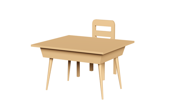 3d wooden school desk cartoon isolated. 3d render illustration png