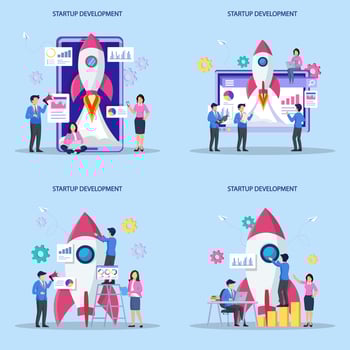 Startup launch concept. Development process, Innovation product, creative idea. vector