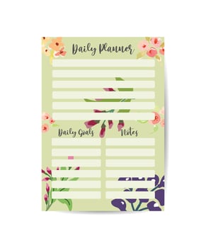 Daily Routines planner template Vector design element Floral of page for a notebook sheet with notes