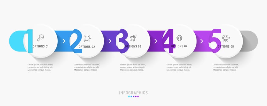 Vector Infographic label design template with icons and 5 options or steps. Can be used for process diagram, presentations, workflow layout, banner, flow chart, info graph.