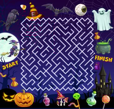 Kids Halloween labyrinth maze game or riddle vector