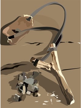 wooden slingshot with stone bullets, traditional toys, shooting and hunting is an interesting experience using this tool vector