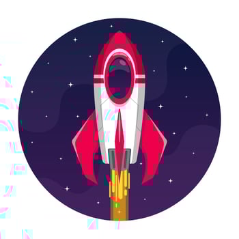 Vector Illustration of The rocket ship hurtling into space filled with stars at full speed