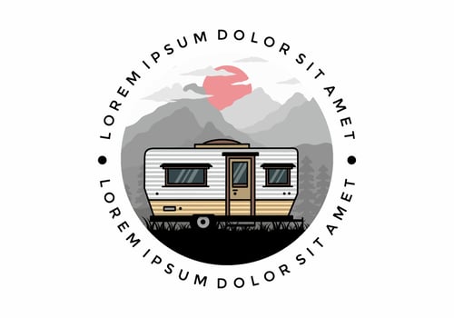 Teardrop van camper illustration badge design vector