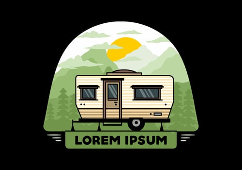 Teardrop van camper illustration badge design vector