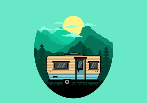 Teardrop van camper illustration badge design vector