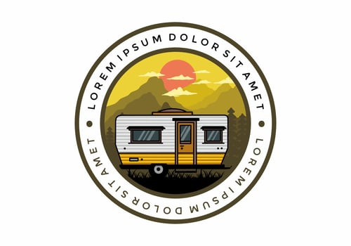 Teardrop van camper illustration badge design vector