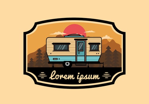 Teardrop van camper illustration badge design vector