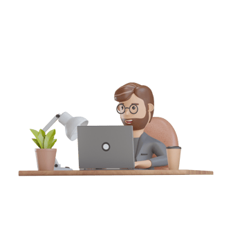 3d businessman character working with laptop png