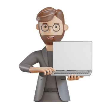 3d businessman character showing laptop png