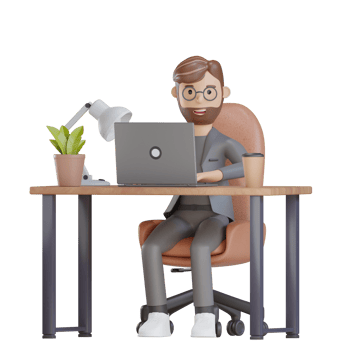 3d businessman character working with laptop png