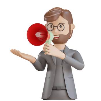 3d businessman character using megaphone png