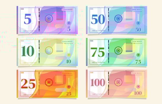 Colorful Gradient Paper Money Real Element vector