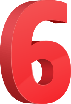 Red  3D glossy number six png