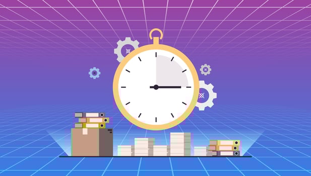 Stopwatch running in office hurry at work deadline time management concept flat vector illustration.