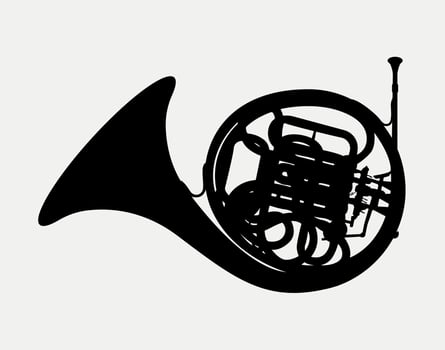 French Horn Silhouette, Horn Brass musical instrument vector