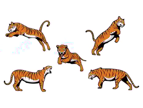 Set of Tigers Vector Cartoon Illustration Mascot Logo Isolated on a White Background