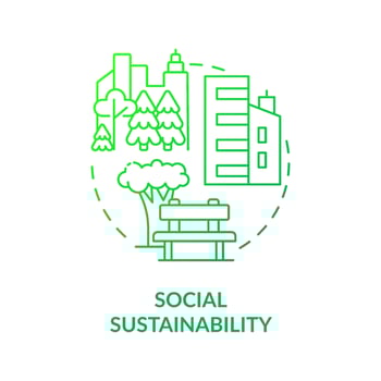 Social sustainability green gradient concept icon. Planning in green gradient urbanism abstract idea thin line illustration. Promote wellbeing. Isolated outline drawing. vector