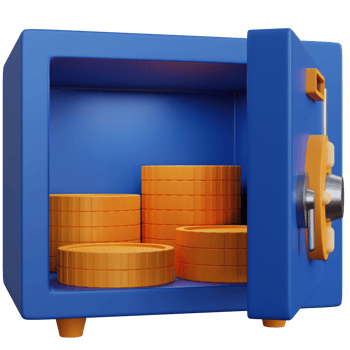 3d rendering safe box with some coins isolated png