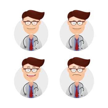 Set funny wacky male face doctor professional expression avatar vector